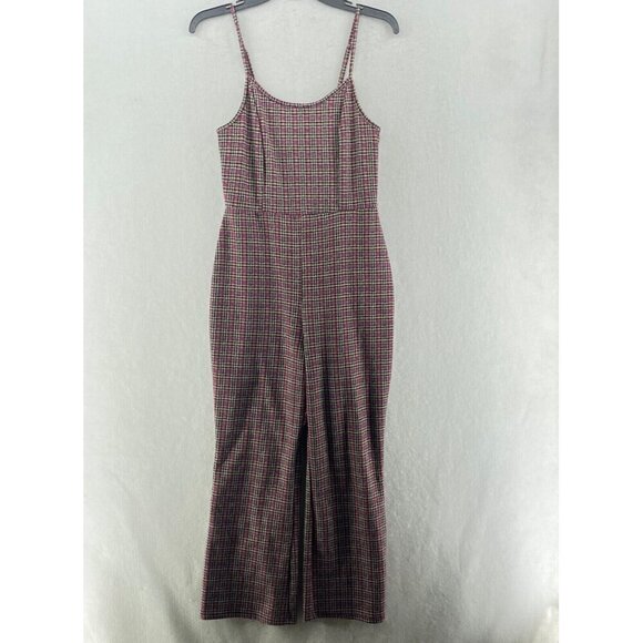 Wild Fable Jumpsuit Women's Sz M Red Plaid Scoop Neck Flared Cropped Stretch Zip - Picture 1 of 11